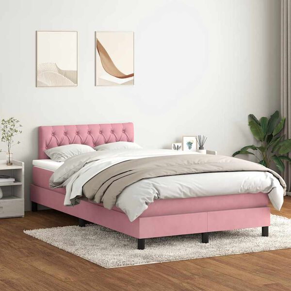 vidaXL Cama box spring con colch&oacute;n terciopelo rosa 120x210 cm