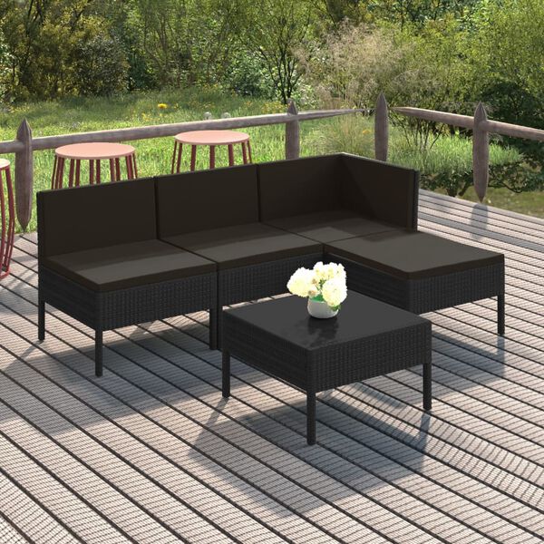 vidaXL Set de muebles de jardín 5 pzas y cojines ratán sintético negro