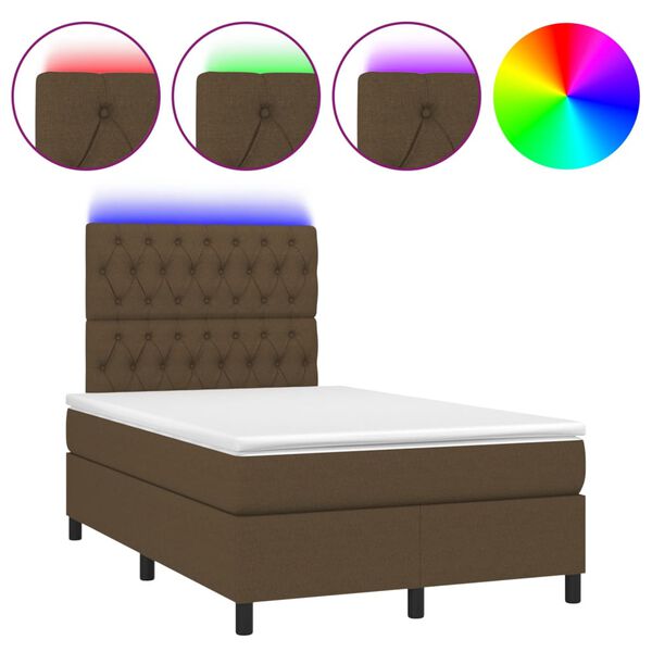 vidaXL Cama box spring con colch&oacute;n y LED tela marr&oacute;n oscuro 120x200 cm
