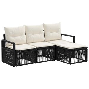 vidaXL Conjunto de sof&aacute;s de jard&iacute;n 4 uds. Negro rat&aacute;n sint&eacute;tico
