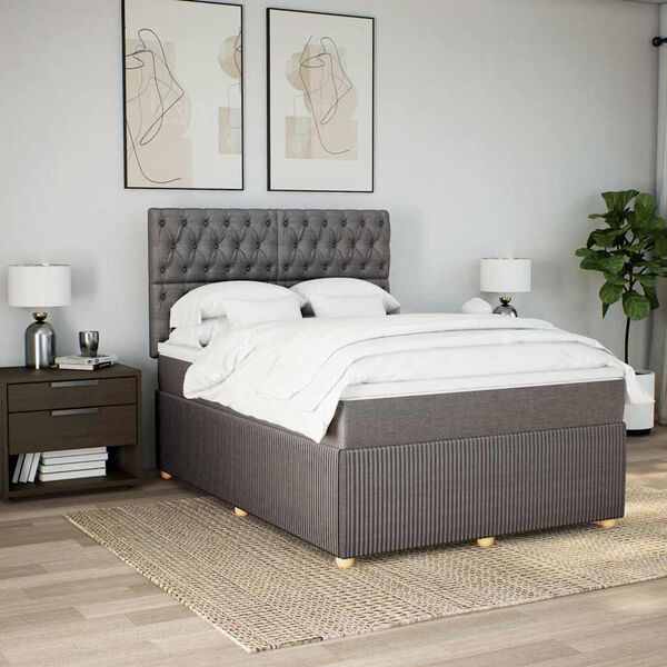 vidaXL Cama box spring con colch&oacute;n tela gris taupe 140x200 cm