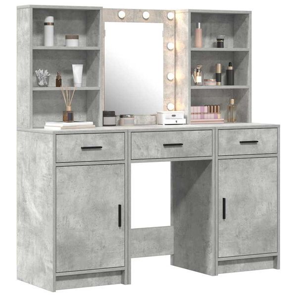 vidaXL Conjunto de mesa de vestidor con LED 3 pcs Gris Concreto