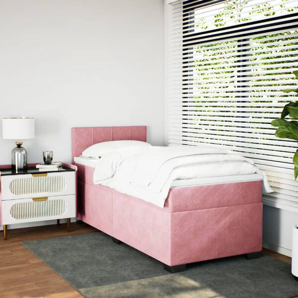 vidaXL Cama box spring con colch&oacute;n terciopelo rosa 80x200 cm