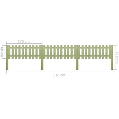 vidaXL Valla de jardín madera pino impregnada 5,1 m 110 cm 6/9 cm