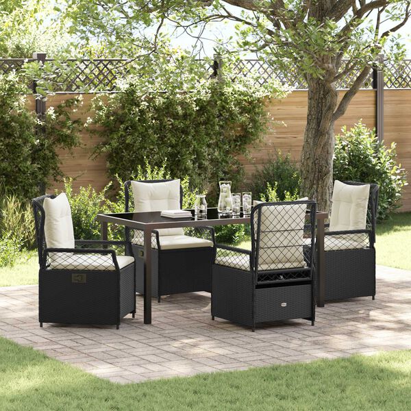 vidaXL Conjunto de Comedor de Jard&iacute;n 5 pcs Negro rat&aacute;n sint&eacute;tico