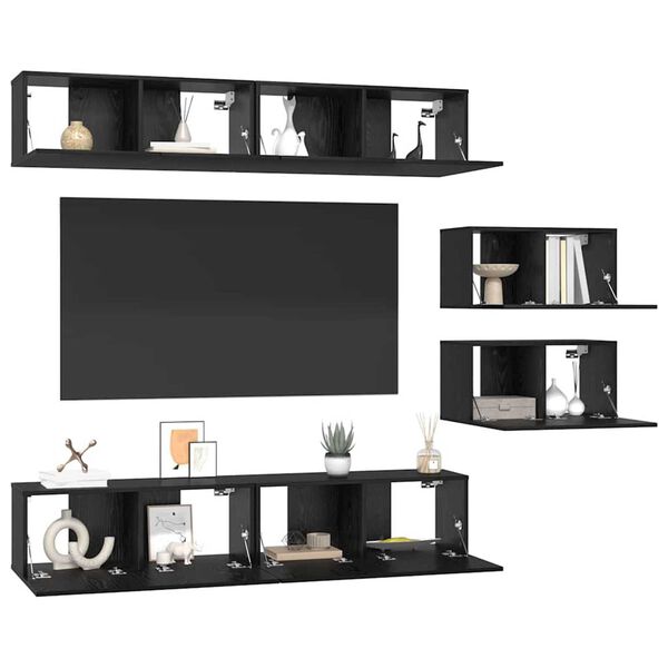 vidaXL Conjunto de mueble de TV 6 pcs Roble Negro Madera de ingeniería