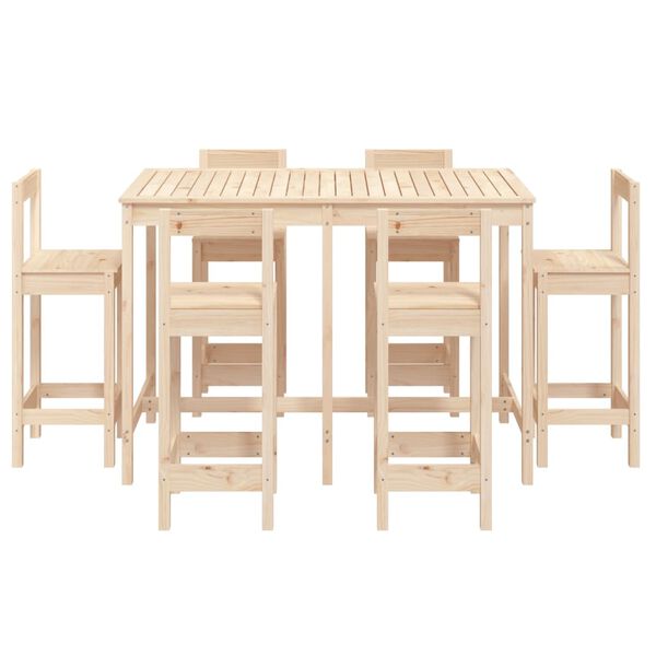 vidaXL Set de mesa y taburetes altos jardín 7 pzas madera maciza pino