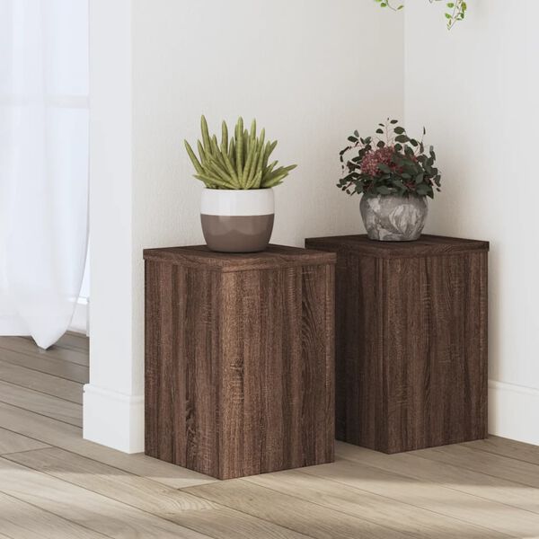 vidaXL Soportes de plantas 2 uds madera marr&oacute;n roble 20x20x30 cm