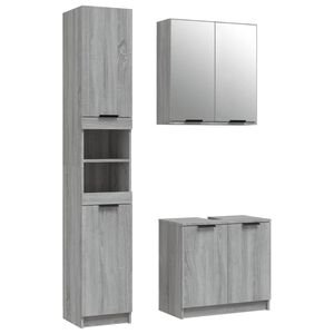 vidaXL Set de muebles de ba&ntilde;o 3 pzas madera contrachapada gris sonoma