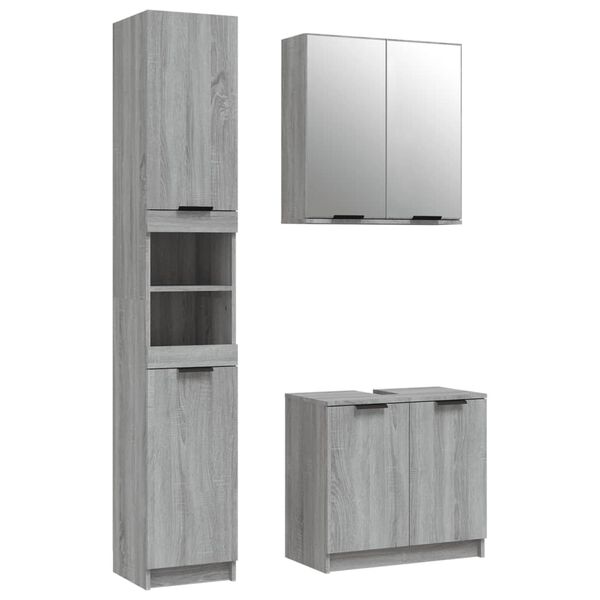 vidaXL Set de muebles de ba&ntilde;o 3 pzas madera contrachapada gris sonoma