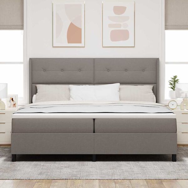 vidaXL Cama tipo Box Spring con colch&oacute;n Taup&eacute; 200 x 200 cm tela