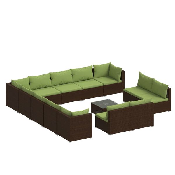 vidaXL Set muebles de jard&iacute;n 14 pzas y cojines rat&aacute;n sint&eacute;tico marr&oacute;n