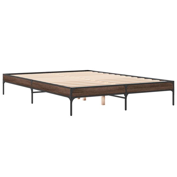 vidaXL Estructura cama madera ingenier&iacute;a metal marr&oacute;n roble 160x200 cm