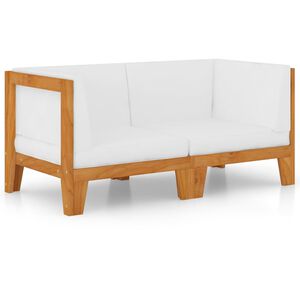 vidaXL Sof&aacute; 2 plazas y cojines blanco crema madera maciza de acacia