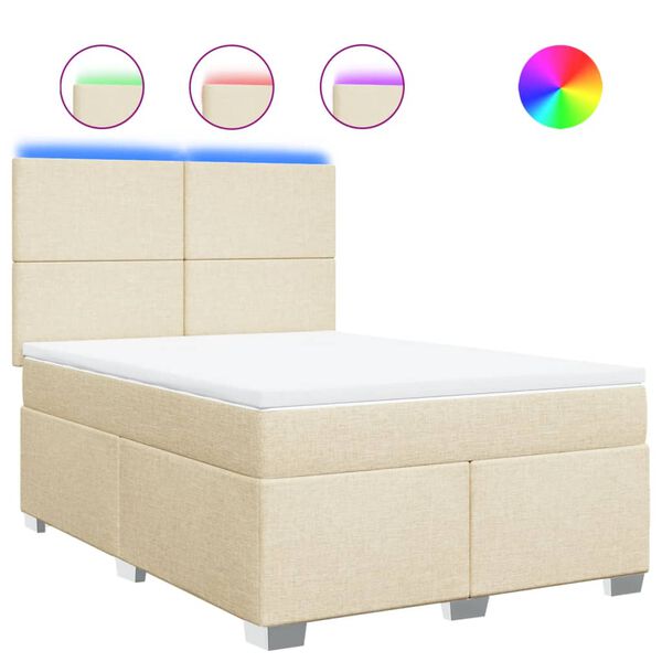 vidaXL Cama box spring con colch&oacute;n tela color crema 140x190 cm