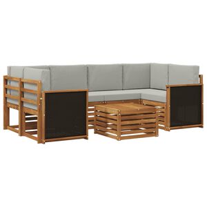 vidaXL Conjunto de sof&aacute;s de exterior 7 pcs Natural y Gris Claro