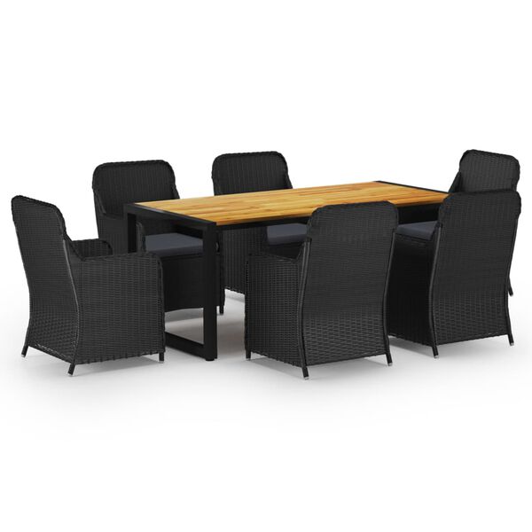 vidaXL Juego de comedor para jard&iacute;n de 7 piezas negro