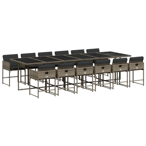 vidaXL Set comedor de jard&iacute;n con cojines 13 pzas rat&aacute;n sint&eacute;tico gris