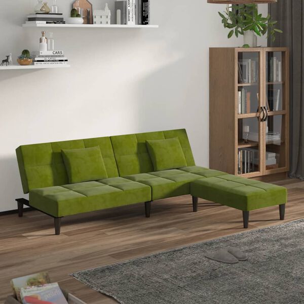 vidaXL Sof&aacute; cama 2 plazas 2 cojines reposapi&eacute;s terciopelo verde claro