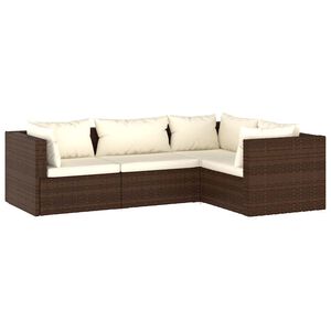 vidaXL Set muebles de jard&iacute;n 4 piezas y cojines rat&aacute;n sint&eacute;tico marr&oacute;n
