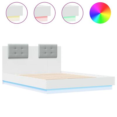 vidaXL Estructura de cama con cabecero y luces LED blanco 120x190 cm