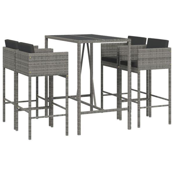vidaXL Set de muebles de bar 5 piezas con cojines rat&aacute;n sint&eacute;tico gris