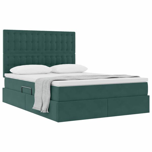 vidaXL Cama con almacenamiento y LED Verde oscuro 140 x 200 cm