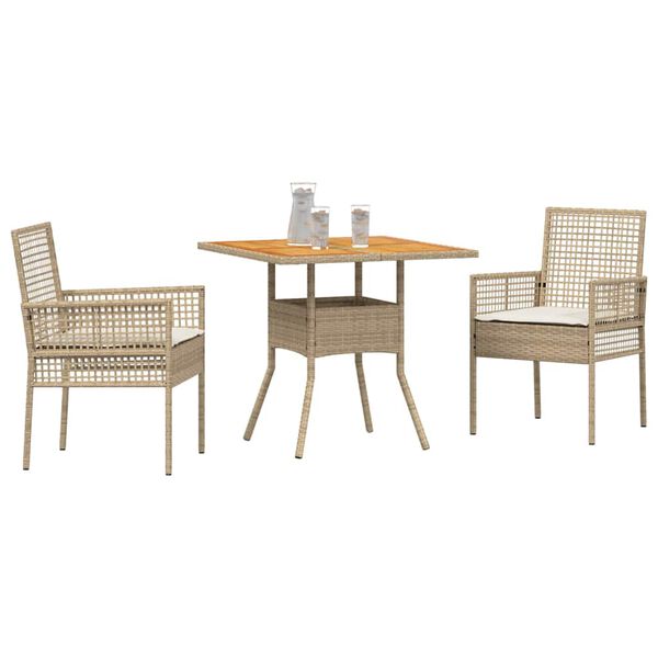 vidaXL Conjunto de Comedor de Jard&iacute;n 3 pcs Beige rat&aacute;n sint&eacute;tico