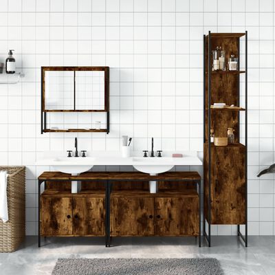 vidaXL Set de muebles baño 4 pzas madera contrachapada roble ahumado