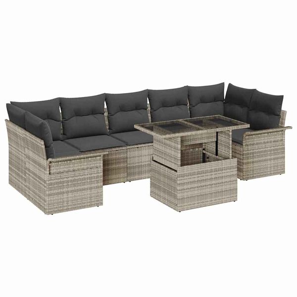 vidaXL Conjunto de sofá de jardín 8 pcs Gris Claro ratán sintético