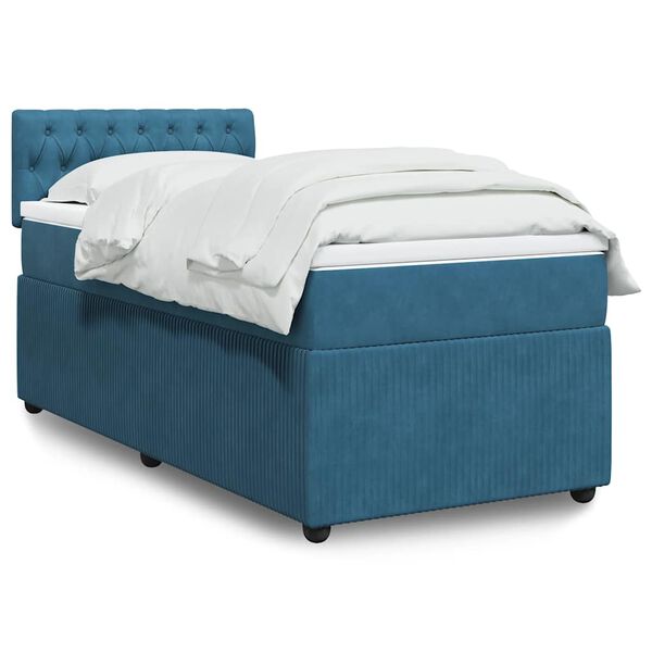 vidaXL Cama box spring con colch&oacute;n terciopelo azul 100x200 cm