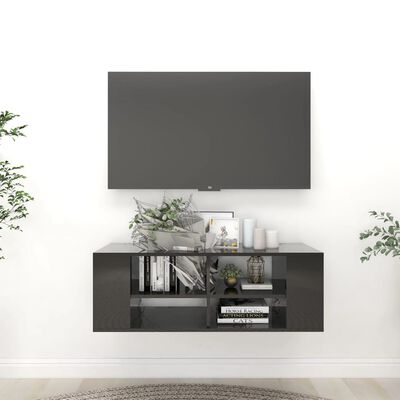 vidaXL Mueble pared TV madera contrachapada negro brillo 102x35x35 cm