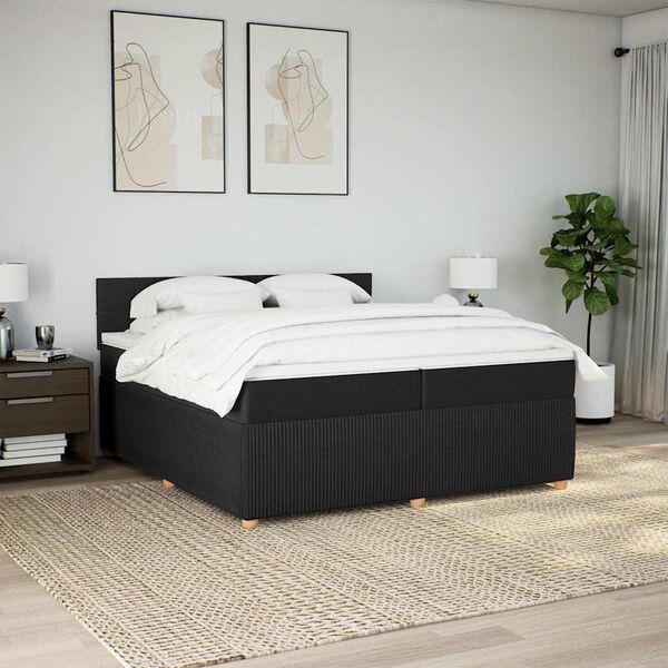 vidaXL Cama box spring con colch&oacute;n tela negro 200x200 cm