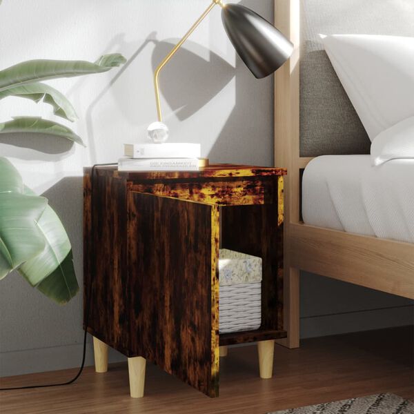 vidaXL Mesita de noche con patas madera roble ahumado 40x30x50 cm