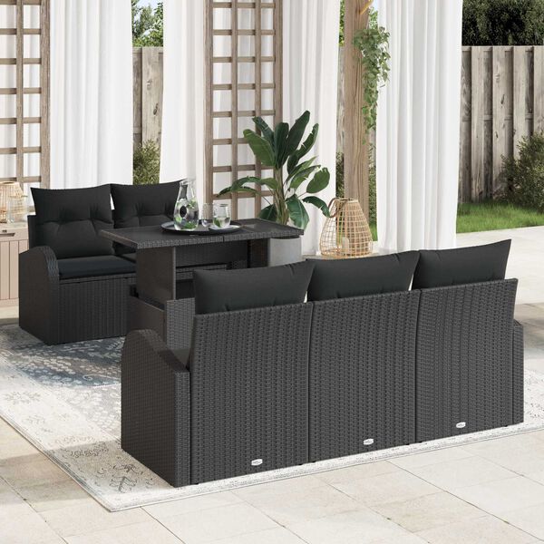 vidaXL Conjunto de sofá de jardín 6 pcs Negro ratán sintético