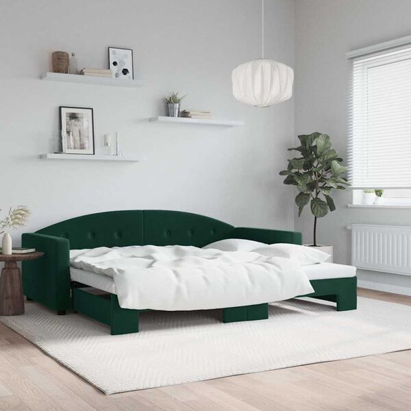 vidaXL Sof&aacute; cama nido terciopelo verde oscuro 90x200 cm