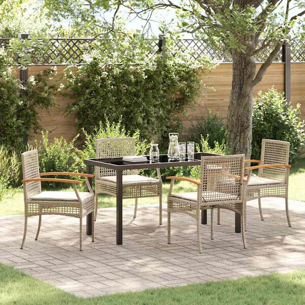 vidaXL Conjunto de Comedor de Jard&iacute;n 5 pcs Beige rat&aacute;n sint&eacute;tico