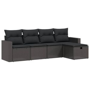 vidaXL Set de muebles de jard&iacute;n 5 pzas y cojines rat&aacute;n sint&eacute;tico negro