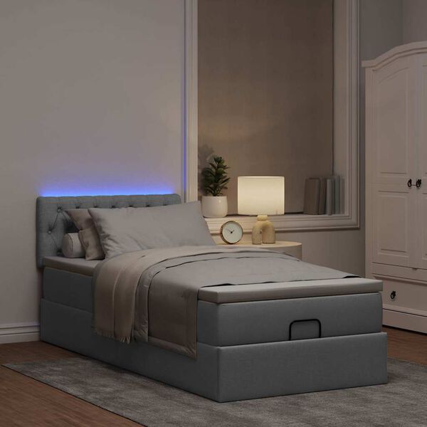 vidaXL Cama otomana con colch&oacute;n y LED tela gris claro 80x200cm