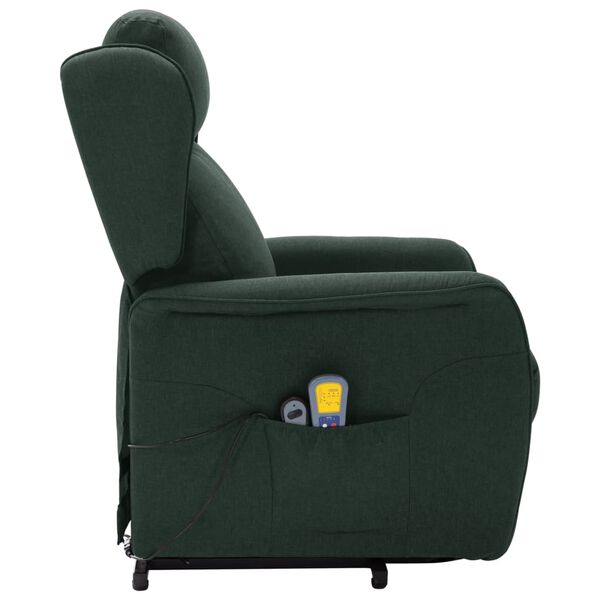 vidaXL Sillón de masaje elevable tela verde oscuro