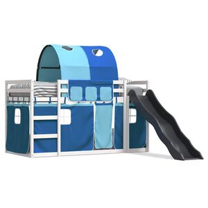 vidaXL Litera con tobog&aacute;n y cortinas azul 90x200 cm
