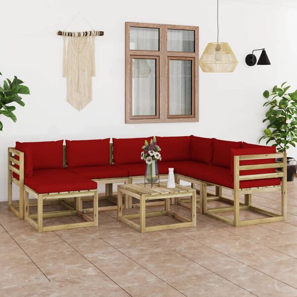 vidaXL Set de muebles de jard&iacute;n 8 piezas con cojines madera impregnada