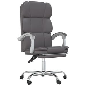 vidaXL Silla de oficina reclinable cuero sint&eacute;tico gris
