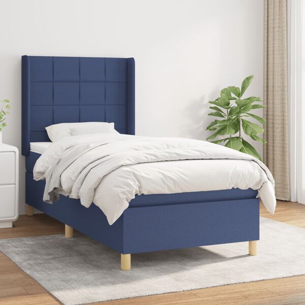vidaXL Cama box spring con colch&oacute;n tela azul 100x200 cm
