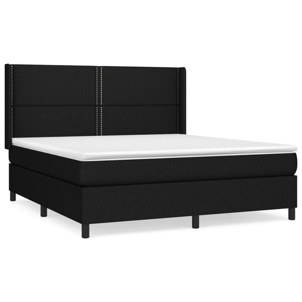 vidaXL Cama box spring con colch&oacute;n tela negro 180x200 cm