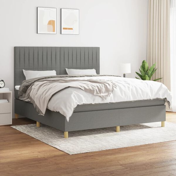 vidaXL Cama box spring con colch&oacute;n tela gris oscuro 180x200 cm