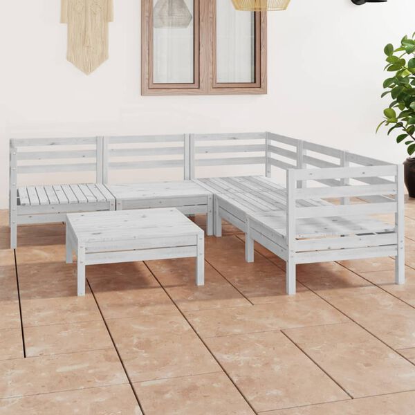 vidaXL Juego de muebles de jard&iacute;n 6 piezas madera maciza pino blanco