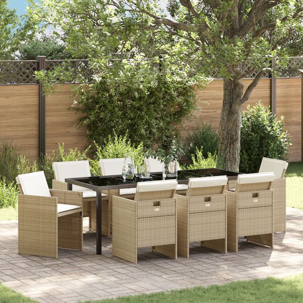 vidaXL Conjunto de Comedor de Jard&iacute;n 9 pcs Beige rat&aacute;n sint&eacute;tico