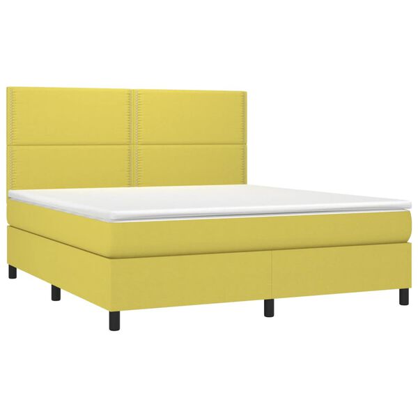 vidaXL Cama box spring colch&oacute;n y luces LED tela verde 180x200 cm