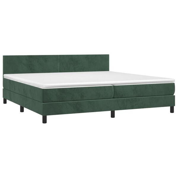 vidaXL Cama box spring colch&oacute;n y LED terciopelo verde oscuro 200x200cm